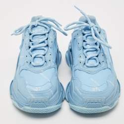 Pre Owned Balenciaga Blue Leather All-Over Logo Triple S Sneaker Size 37