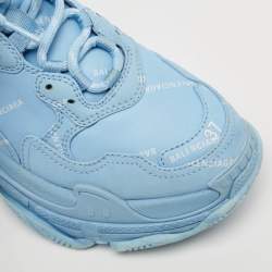 Pre Owned Balenciaga Blue Leather All-Over Logo Triple S Sneaker Size 37