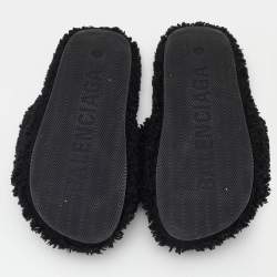 Pre Owned Balenciaga Black Shearling Fur Flat Sandals Size 38