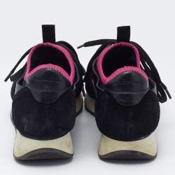 Balenciaga Black Fabric and Leather Race Runner Lace Up Sneakers Size 37