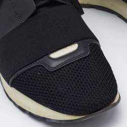Balenciaga Black Fabric and Leather Race Runner Lace Up Sneakers Size 37