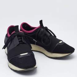 Balenciaga Black Fabric and Leather Race Runner Lace Up Sneakers Size 37