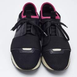 Balenciaga Black Fabric and Leather Race Runner Lace Up Sneakers Size 37