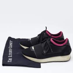Balenciaga Black Fabric and Leather Race Runner Lace Up Sneakers Size 37