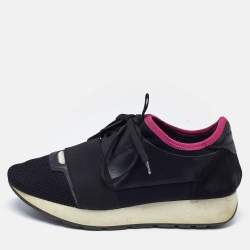 Balenciaga Black Leather and Mesh Track Runner Sneakers Size