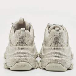 Balenciaga Grey Suede Crystal Embellished Triple S Sneakers Size 37