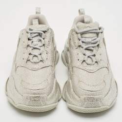 Balenciaga Grey Suede Crystal Embellished Triple S Sneakers Size 37