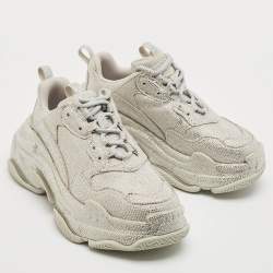 Balenciaga Grey Suede Crystal Embellished Triple S Sneakers Size 37