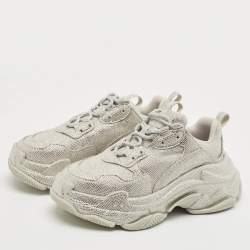 Balenciaga Grey Suede Crystal Embellished Triple S Sneakers Size 37