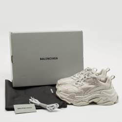 Balenciaga Grey Suede Crystal Embellished Triple S Sneakers Size 37