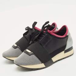 Balenciaga Multicolor Fabric and Leather Race Runner Lace Up Sneakers Size 37