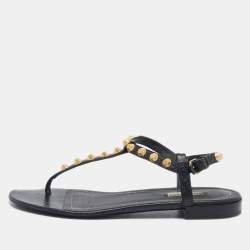 Balenciaga Black Leather Arena Thong Flats Size 39.5