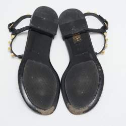 Balenciaga Black Leather Arena Thong Flats Size 39.5