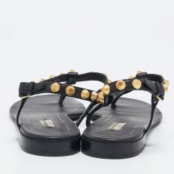 Balenciaga Black Leather Arena Thong Flats Size 39.5