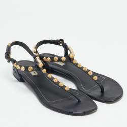 Balenciaga Black Leather Arena Thong Flats Size 39.5