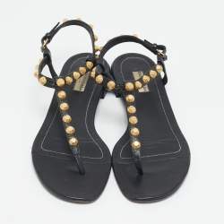 Balenciaga Black Leather Arena Thong Flats Size 39.5