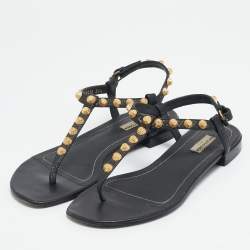 Balenciaga Black Leather Arena Thong Flats Size 39.5