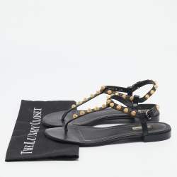 Balenciaga Black Leather Arena Thong Flats Size 39.5