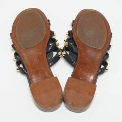 Balenciaga Black Leather Arena Flat Slides Size 40