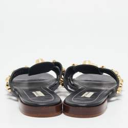 Balenciaga Black Leather Arena Flat Slides Size 40