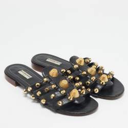 Balenciaga Black Leather Arena Flat Slides Size 40