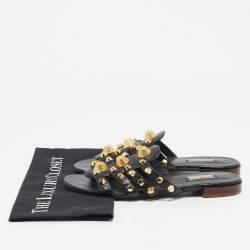 Balenciaga Black Leather Arena Flat Slides Size 40