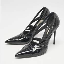 Pre Owned Balenciaga Black Patent Leather Spider Cut Out Pumps Size 38