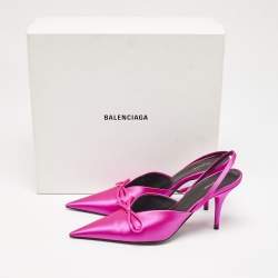 Balenciaga Fuchsia Satin Knife Bow Slingback Pumps Size 38