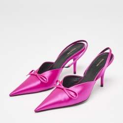Balenciaga Fuchsia Satin Knife Bow Slingback Pumps Size 38