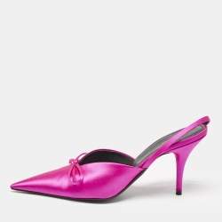 Balenciaga Fuchsia Satin Knife Bow Slingback Pumps Size 38
