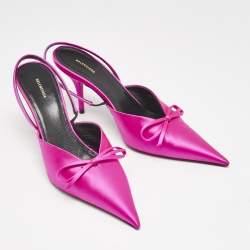 Balenciaga Fuchsia Satin Knife Bow Slingback Pumps Size 38