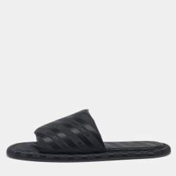 Balenciaga Black Nylon Logo Print Flat Slides Size 41