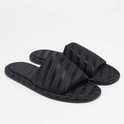 Balenciaga Black Nylon Logo Print Flat Slides Size 41