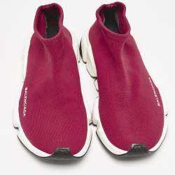 Balenciaga Burgundy Knit Fabric Speed Trainer Slip On Sneakers Size 39