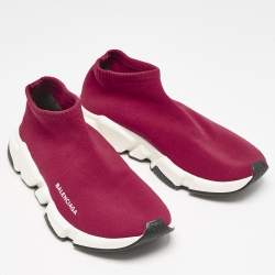 Balenciaga Burgundy Knit Fabric Speed Trainer Slip On Sneakers Size 39
