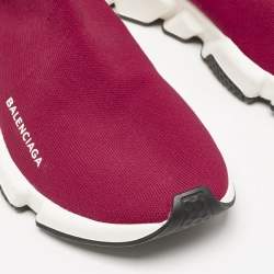 Balenciaga Burgundy Knit Fabric Speed Trainer Slip On Sneakers Size 39