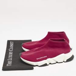 Balenciaga Burgundy Knit Fabric Speed Trainer Slip On Sneakers Size 39