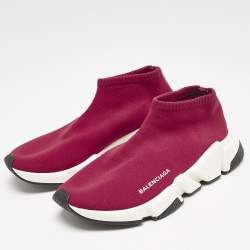 Balenciaga Burgundy Knit Fabric Speed Trainer Slip On Sneakers Size 39