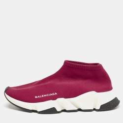 Balenciaga Burgundy Knit Fabric Speed Trainer Slip On Sneakers Size 39