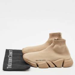 Pre Owned Balenciaga Beige Knit Fabric Speed Sock Sneakers Size 37