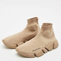 Pre Owned Balenciaga Beige Knit Fabric Speed Sock Sneakers Size 37