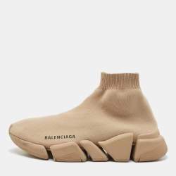 Pre Owned Balenciaga Beige Knit Fabric Speed Sock Sneakers Size 37