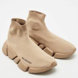 Pre Owned Balenciaga Beige Knit Fabric Speed Sock Sneakers Size 37