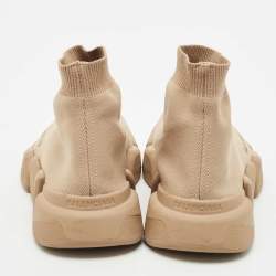 Pre Owned Balenciaga Beige Knit Fabric Speed Sock Sneakers Size 37