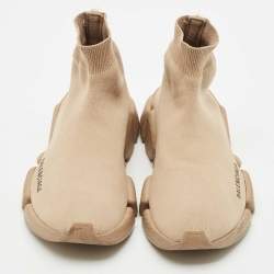 Pre Owned Balenciaga Beige Knit Fabric Speed Sock Sneakers Size 37