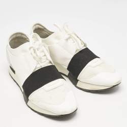 Balenciaga White Mesh and Leather Race Runner Sneakers Size 39