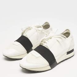 Balenciaga White Mesh and Leather Race Runner Sneakers Size 39