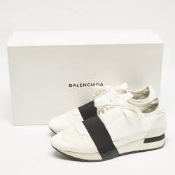 Balenciaga White Mesh and Leather Race Runner Sneakers Size 39