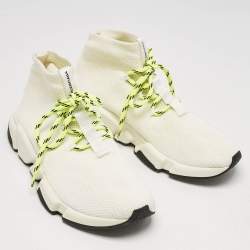 Balenciaga Off White Knit Fabric Speed Trainer Sneakers Size 40
