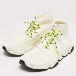 Balenciaga Off White Knit Fabric Speed Trainer Sneakers Size 40